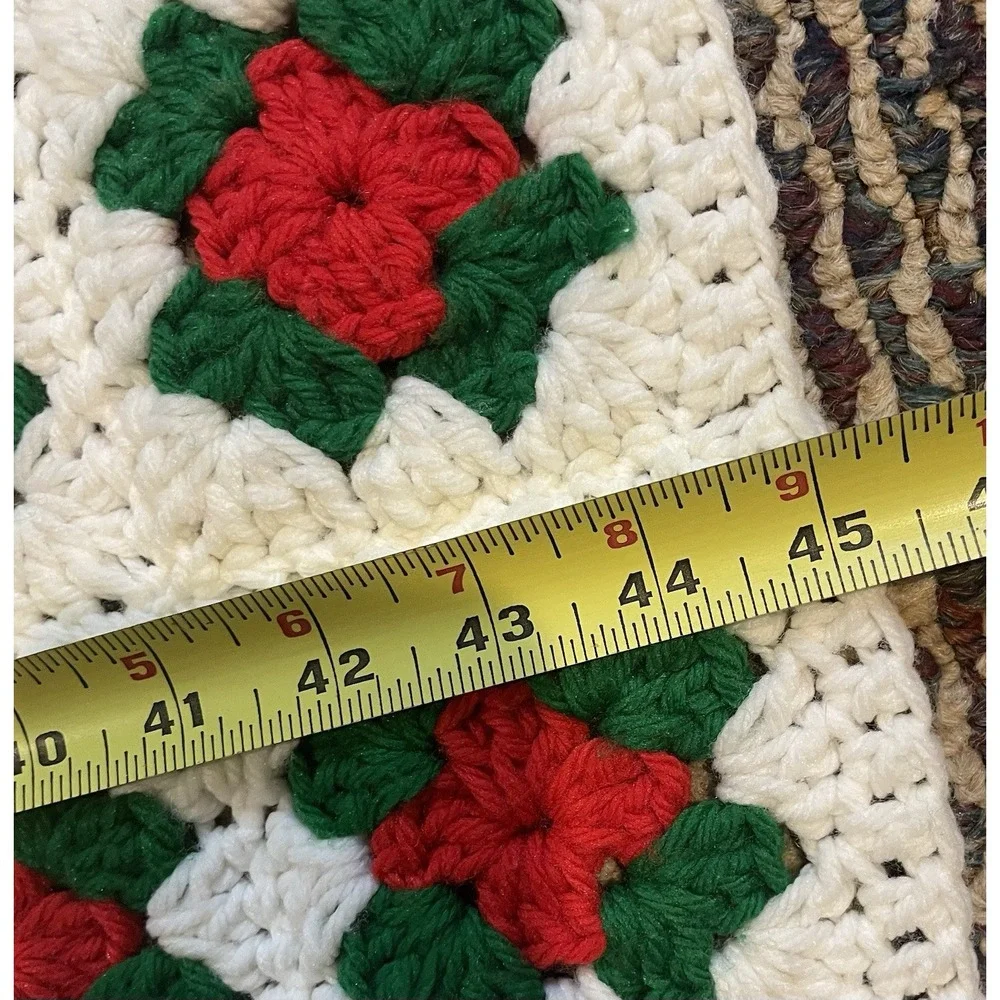 Handmade Crochet Christmas Afghan Throw Granny Square Blanket 45